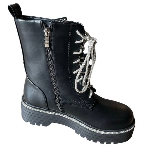 AZALEA WANG Attentive Bootie Women's 7.5 Silver Bling Combat Boots Glam Moto - Picture 5 of 9